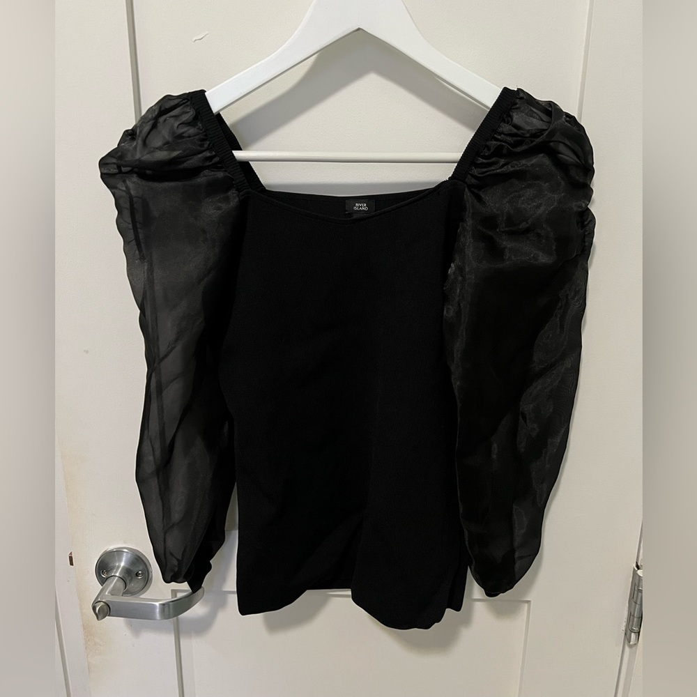 River island black ripped top with puff sleeves. Size USA 4 (UK 8). Worn once